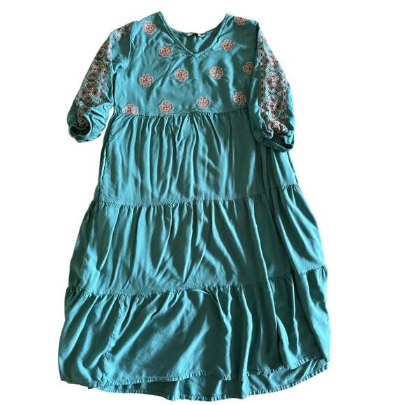 Max Women’s Embroidered Teal Boho Midi Dress size Medium - Picture 4 of 11